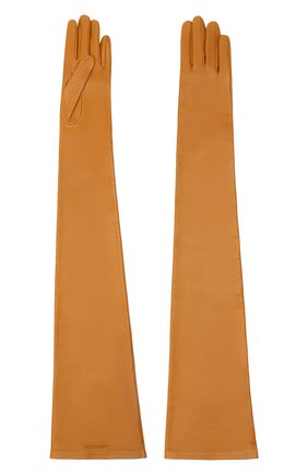 Женские кожаные перчатки SAINT LAURENT светло-коричневого цвета по цене 66950 руб., арт. 639504/3YA26 | Фото 2 Женские кожаные перчатки SAINT LAURENT светло-коричневого цвета, арт. 639504/3YA26 | Фото 2