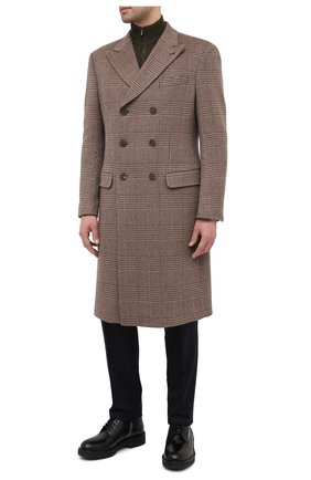 Мужской кашемировое пальто GIORGIO ARMANI коричневого цвета, арт. 0WG0L05Q/T01ZU | Фото 3 (Материал внешний: Шерсть, Кашемир; Рукава: Длинные; Длина (верхняя одежда): До колена; Материал подклада: Синтетический материал; Мужское Кросс-КТ: пальто-верхняя одежда; Стили: Кэжуэл)