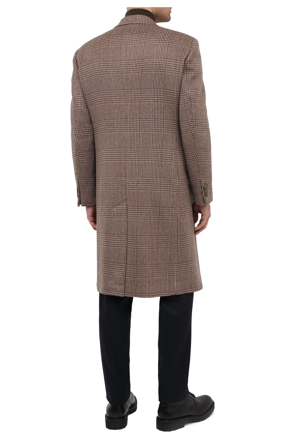 Мужской кашемировое пальто GIORGIO ARMANI коричневого цвета, арт. 0WG0L05Q/T01ZU | Фото 4 (Материал внешний: Шерсть, Кашемир; Рукава: Длинные; Длина (верхняя одежда): До колена; Материал подклада: Синтетический материал; Мужское Кросс-КТ: пальто-верхняя одежда; Стили: Кэжуэл)