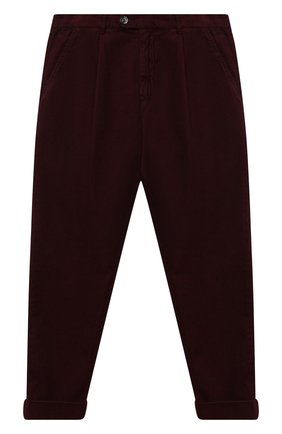 Детские хлопковые брюки BRUNELLO CUCINELLI бордового цвета по цене 34900 руб., арт. B279DP100C | Фото 1 Детские хлопковые брюки BRUNELLO CUCINELLI бордового цвета, арт. B279DP100C | Фото 1 (Материал внешний: Хлопок; Мальчики Кросс-КТ: Брюки-одежда; Случай: Повседневный; Ростовка одежда: 12 лет | 152 см)
