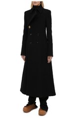 Женское пальто BOTTEGA VENETA черного цвета, арт. 640689/V03D0 | Фото 6 (Рукава: Длинные; Региональные ограничения белый список (Axapta Mercury): RU; Материал внешний: Хлопок; Стили: Классический; Длина (верхняя одежда): Длинные; 1-2-бортные: Двубортные; Материал подклада: Купро)