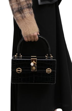 Женская сумка dolce box из кожи крокодила DOLCE & GABBANA черного цвета, арт. BB6238/B2CL6 | Фото 2 (Размер: small; Сумки-технические: Сумки top-handle; Материал: Экзотическая кожа)