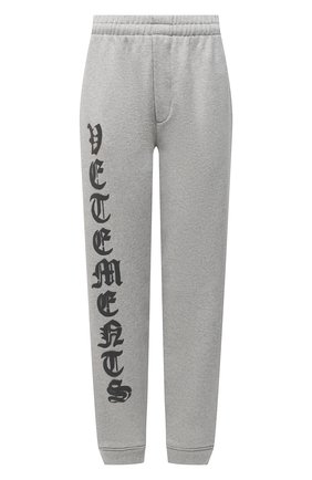 Женские хлопковые джоггеры VETEMENTS серого цвета по цене 63350 руб., арт. ME51PA820G 1601/W | Фото 1 Женские хлопковые джоггеры VETEMENTS серого цвета, арт. ME51PA820G 1601/W | Фото 1