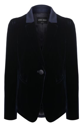 Женский жакет из хлопка и шелка GIORGIO ARMANI синего цвета по цене 309000 руб., арт. 0WHGG0HU/T01FD | Фото 1 Женский жакет из хлопка и шелка GIORGIO ARMANI синего цвета, арт. 0WHGG0HU/T01FD | Фото 1
