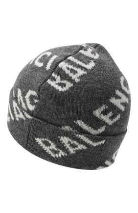 Женская шерстяная шапка BALENCIAGA серого цвета, арт. 633717/T1567 | Фото 2 (Материал: Шерсть, Текстиль)