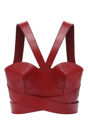 Женский кожаный топ ALEXANDER MCQUEEN красного цвета по цене 0 руб., арт. 633550/Q5AEC | Фото 1 Женский кожаный топ ALEXANDER MCQUEEN красного цвета, арт. 633550/Q5AEC | Фото 1 (Длина (для топов): Укороченные; Кросс-КТ: без рукавов; Материал внешний: Натуральная кожа; Рукава: На бретелях)