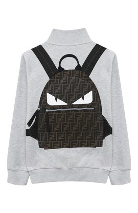 Детский хлопковая толстовка FENDI серого цвета по цене 38850 руб., арт. JMH126/5V0/3A-6A | Фото 2 Детский хлопковая толстовка FENDI серого цвета, арт. JMH126/5V0/3A-6A | Фото 2