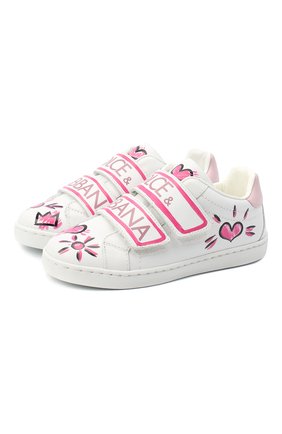 Детские кожаные кеды DOLCE & GABBANA розового цвета по цене 26550 руб., арт. E10902/B6302/24-28 | Фото 1 Детские кожаные кеды DOLCE & GABBANA розового цвета, арт. E10902/B6302/24-28 | Фото 1