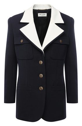 Женский шерстяной жакет SAINT LAURENT темно-синего цвета по цене 282500 руб., арт. 636875/Y806V | Фото 1 Женский шерстяной жакет SAINT LAURENT темно-синего цвета, арт. 636875/Y806V | Фото 1