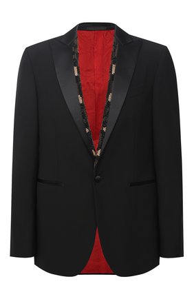 Мужской шерстяной пиджак VERSACE черного цвета по цене 527500 руб., арт. A87331/A232388 | Фото 1 Мужской шерстяной пиджак VERSACE черного цвета, арт. A87331/A232388 | Фото 1 (Рукава: Длинные; Материал подклада: Купро; Материал внешний: Шерсть; Длина (для топов): Стандартные; Пиджаки М: Прямой; 1-2-бортные: Однобортные; Стили: Классический)
