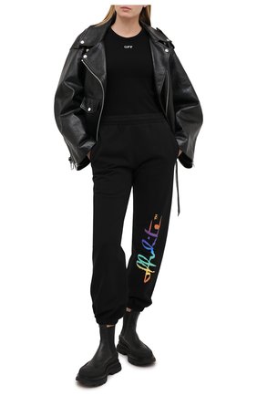 Женская хлопковая футболка OFF-WHITE черно-белого цвета по цене 23350 руб., арт. 0WAD138F20JER0011001 | Фото 2 Женская хлопковая футболка OFF-WHITE черно-белого цвета, арт. 0WAD138F20JER0011001 | Фото 2
