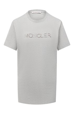 Женская хлопковая футболка MONCLER серого цвета по цене 30200 руб., арт. F2-093-8C771-10-V8058 | Фото 1 Женская хлопковая футболка MONCLER серого цвета, арт. F2-093-8C771-10-V8058 | Фото 1