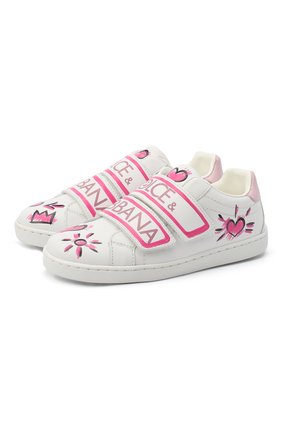 Детские кожаные кеды DOLCE & GABBANA розового цвета по цене 29150 руб., арт. E10902/B6302/29-36 | Фото 1 Детские кожаные кеды DOLCE & GABBANA розового цвета, арт. E10902/B6302/29-36 | Фото 1