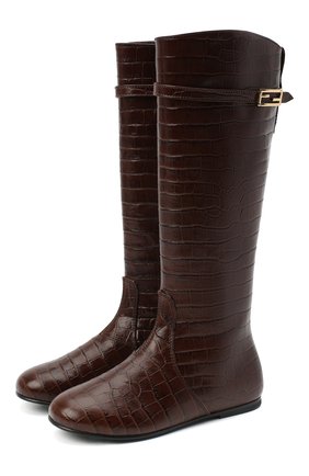 Детские кожаные сапоги FENDI коричневого цвета по цене 57600 руб., арт. JFR311/TC3/27-31 | Фото 1 Детские кожаные сапоги FENDI коричневого цвета, арт. JFR311/TC3/27-31 | Фото 1 (Материал внутренний: Натуральная кожа; Материал внешний: Кожа)