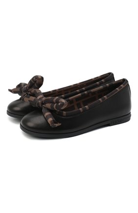 Детские кожаные балетки FENDI черного цвета, арт. JFR314/AD7C/27-31 | Фото 1 (Длина стельки: 19, 18,5, 20; Материал внешний: Кожа; Материал внутренний: Натуральная кожа, Текстиль; Региональные ограничения белый список (Axapta Mercury): RU; Девочки-школьная форма: Классическая обувь)
