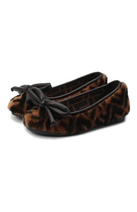 Детские кожаные балетки с меховой отделкой FENDI коричневого цвета по цене 48250 руб., арт. JFR314/AD7M/27-31 | Фото 1 Детские кожаные балетки с меховой отделкой FENDI коричневого цвета, арт. JFR314/AD7M/27-31 | Фото 1 (Материал внешний: Натуральный мех; Материал внутренний: Натуральная кожа)