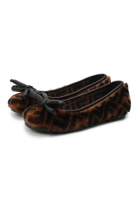 Детские кожаные балетки с меховой отделкой FENDI коричневого цвета по цене 56600 руб., арт. JFR314/AD7M/32-39 | Фото 1 Детские кожаные балетки с меховой отделкой FENDI коричневого цвета, арт. JFR314/AD7M/32-39 | Фото 1