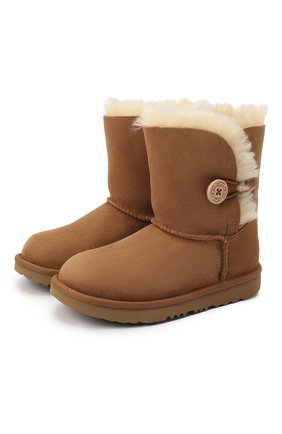Детские угги bailey button ii UGG коричневого цвета по цене 14750 руб., арт. 1017400K_CHE | Фото 1 Детские угги bailey button ii UGG коричневого цвета, арт. 1017400K_CHE | Фото 1 (Материал утеплителя: Шерсть, Натуральный мех; Материал внешний: Замша; Кросс-КТ: полусапоги)