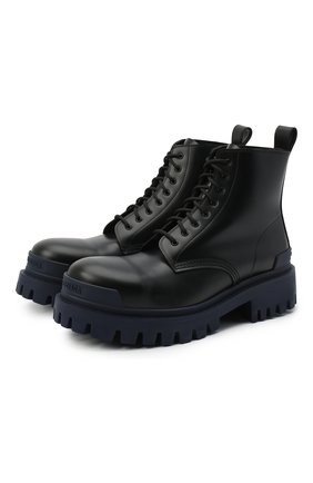 Мужские кожаные ботинки strike BALENCIAGA темно-синего цвета, арт. 589338/WA967 | Фото 1 (Длина стельки: 27,1, 29,5; Материал внешний: Кожа; Мужское Кросс-КТ: Ботинки-обувь, Байкеры-обувь; Материал внутренний: Натуральная кожа; Материал утеплителя: Без утеплителя)