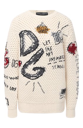Женский свитер DOLCE & GABBANA светло-бежевого цвета по цене 186000 руб., арт. FX204Z/JAM5W | Фото 1 Женский свитер DOLCE & GABBANA светло-бежевого цвета, арт. FX204Z/JAM5W | Фото 1 (Рукава: Длинные; Длина (для топов): Стандартные; Материал внешний: Шерсть; Женское Кросс-КТ: Свитер-одежда; Стили: Кэжуэл)