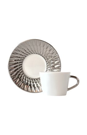 Кофейная чашка с блюдцем twist platine BERNARDAUD серебряного цвета по цене 15200 руб., арт. 1851/79 | Фото 1 Кофейная чашка с блюдцем twist platine BERNARDAUD серебряного цвета, арт. 1851/79 | Фото 1