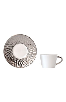 Кофейная чашка с блюдцем twist platine BERNARDAUD серебряного цвета, арт. 1851/79 | Фото 2 (Интерьер: Интерьер; Ограничения доставки: fragile-2)