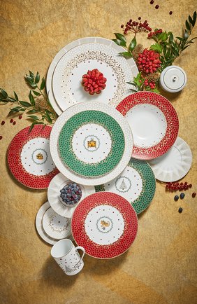 Набор noel blanc из 4-х десертных тарелок  BERNARDAUD разноцветного цвета, арт. 1916/23334 | Фото 6 (Интерьер_коллекция: Noel Blanc; Ограничения доставки: fragile-2)
