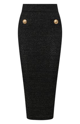 Женская юбка из вискозы BALMAIN черного цвета, арт. VF14488/K212 | Фото 1 (Длина Ж (юбки, платья, шорты): Миди; Материал внешний: Вискоза; Женское Кросс-КТ: Юбка-карандаш, Юбка-одежда; Стили: Гламурный)