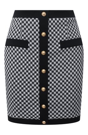 Женская юбка BALMAIN черно-белого цвета по цене 76450 руб., арт. VF14064/J104 | Фото 1 Женская юбка BALMAIN черно-белого цвета, арт. VF14064/J104 | Фото 1 (Материал подклада: Хлопок; Длина Ж (юбки, платья, шорты): Мини; Материал внешний: Хлопок; Женское Кросс-КТ: Юбка-одежда; Стили: Гламурный)