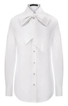 Женская хлопковая рубашка DOLCE & GABBANA белого цвета, арт. F5N24T/FU5K9 | Фото 1 (Рукава: Длинные; Материал внешний: Хлопок; Длина (для топов): Стандартные; Стили: Кэжуэл, Классический; Принт: Без принта; Женское Кросс-КТ: Рубашка-одежда; Региональные ограничения белый список (Axapta Mercury): RU)