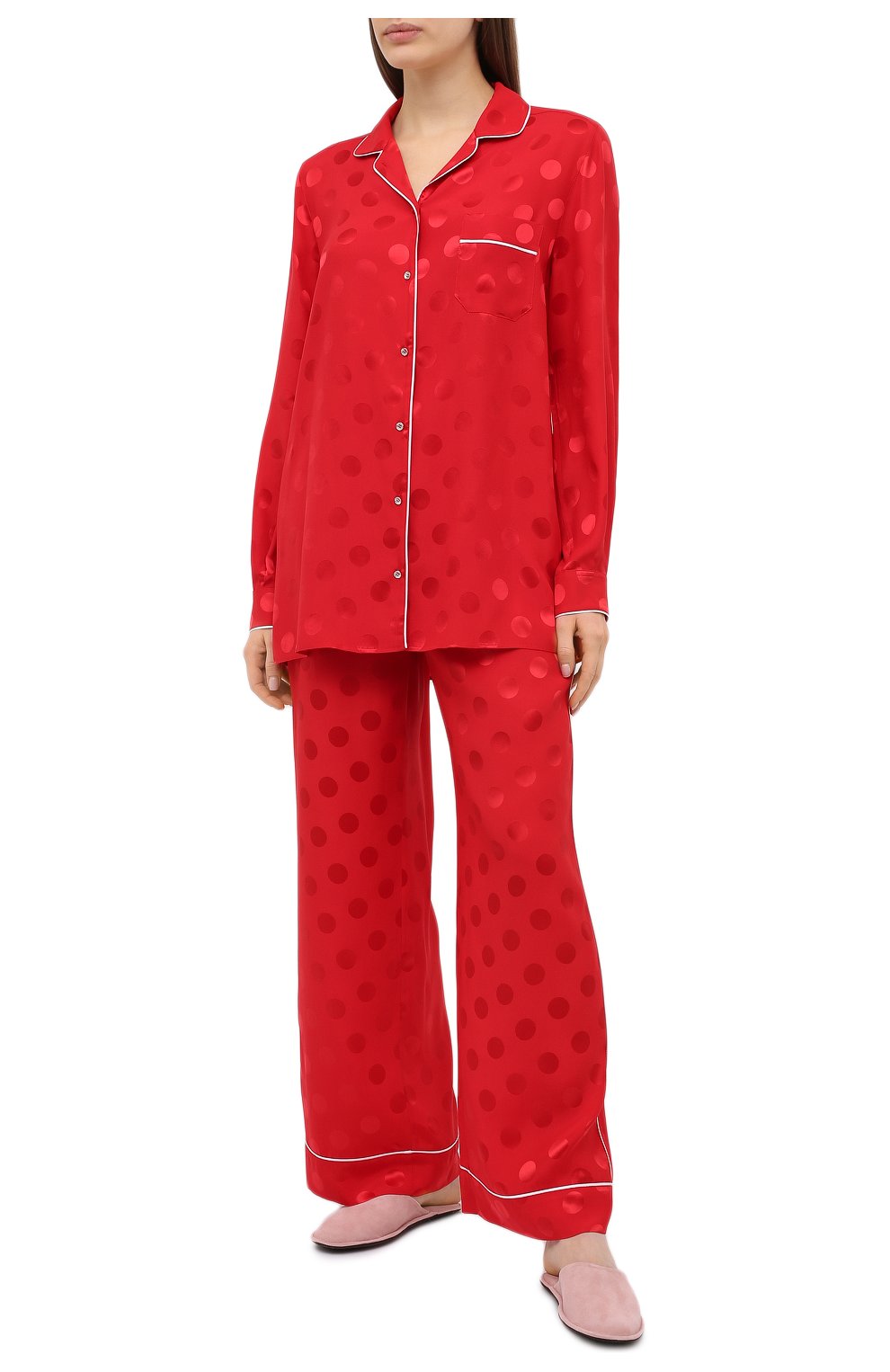 Женская шелковая блузка DOLCE & GABBANA красного цвета, арт. F5G56T/FJ1HR | Фото 2 (Материал внешний: Шелк; Рукава: Длинные; Длина (для топов): Удлиненные; Региональные ограничения белый список (Axapta Mercury): RU; Женское Кросс-КТ: Домашние топы, Блуза-белье, Блуза-одежда)