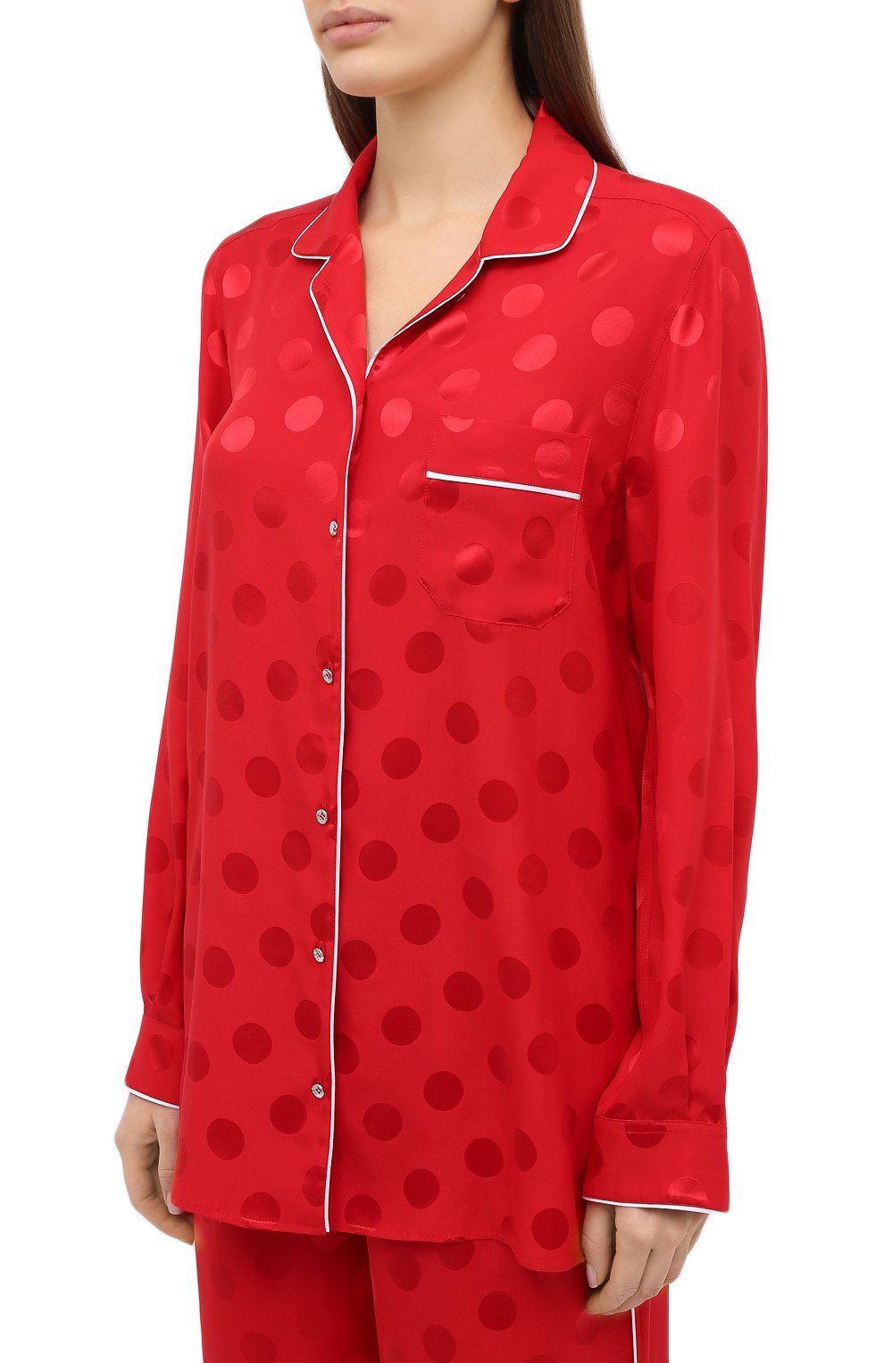Женская шелковая блузка DOLCE & GABBANA красного цвета, арт. F5G56T/FJ1HR | Фото 3 (Материал внешний: Шелк; Рукава: Длинные; Длина (для топов): Удлиненные; Региональные ограничения белый список (Axapta Mercury): RU; Женское Кросс-КТ: Домашние топы, Блуза-белье, Блуза-одежда)