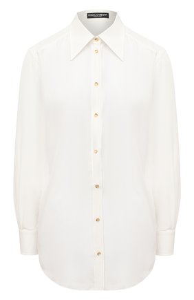 Женская шелковая рубашка DOLCE & GABBANA белого цвета, арт. F5N15T/FU1UJ | Фото 1 (Длина (для топов): Удлиненные; Рукава: Длинные; Материал внешний: Шелк; Женское Кросс-КТ: Рубашка-одежда; Принт: Без принта; Стили: Кэжуэл)