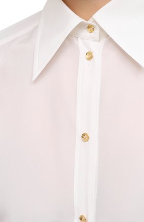 Женская шелковая рубашка DOLCE & GABBANA белого цвета, арт. F5N15T/FU1UJ | Фото 5 (Материал внешний: Шелк; Рукава: Длинные; Принт: Без принта; Женское Кросс-КТ: Рубашка-одежда; Длина (для топов): Удлиненные; Региональные ограничения белый список (Axapta Mercury): RU; Стили: Классический, Кэжуэл)