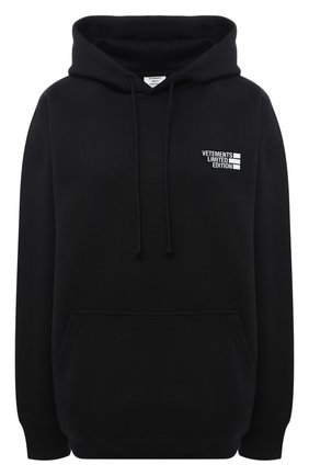 Женский хлопковое худи VETEMENTS черного цвета по цене 58350 руб., арт. UE51TR730B 1604/W | Фото 1 Женский хлопковое худи VETEMENTS черного цвета, арт. UE51TR730B 1604/W | Фото 1