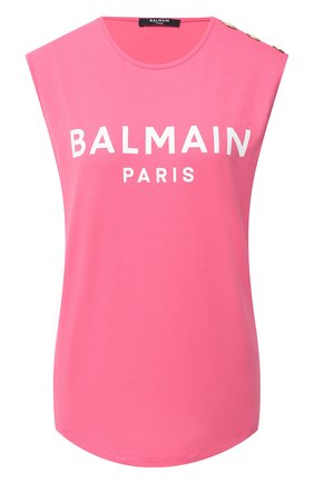 Женский хлопковый топ BALMAIN розового цвета по цене 26600 руб., арт. VF11000/B001 | Фото 1 Женский хлопковый топ BALMAIN розового цвета, арт. VF11000/B001 | Фото 1 (Кросс-КТ: без рукавов; Стили: Спорт-шик; Материал внешний: Хлопок; Длина (для топов): Стандартные; Рукава: Без рукавов)