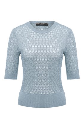 Женский пуловер из вискозы DOLCE & GABBANA голубого цвета по цене 73050 руб., арт. FX854T/JAIED | Фото 1 Женский пуловер из вискозы DOLCE & GABBANA голубого цвета, арт. FX854T/JAIED | Фото 1