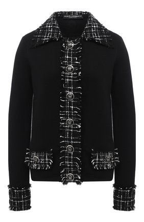 Женский шерстяной кардиган DOLCE & GABBANA черного цвета по цене 146500 руб., арт. FX837T/JAM2V | Фото 1 Женский шерстяной кардиган DOLCE & GABBANA черного цвета, арт. FX837T/JAM2V | Фото 1