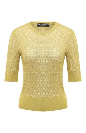 Женский пуловер из вискозы DOLCE & GABBANA золотого цвета по цене 73050 руб., арт. FX854T/JAIED | Фото 1 Женский пуловер из вискозы DOLCE & GABBANA золотого цвета, арт. FX854T/JAIED | Фото 1