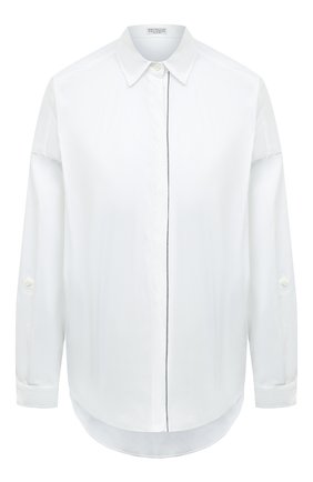 Женская хлопковая рубашка BRUNELLO CUCINELLI белого цвета, арт. M0091MA226 | Фото 1 (Принт: Без принта; Материал внешний: Хлопок; Длина (для топов): Удлиненные; Женское Кросс-КТ: Рубашка-одежда; Стили: Классический; Рукава: Длинные; Региональные ограничения белый список (Axapta Mercury): RU)