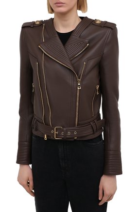 Женская темно-коричневая кожаная куртка BALMAIN — купить в интернет ...