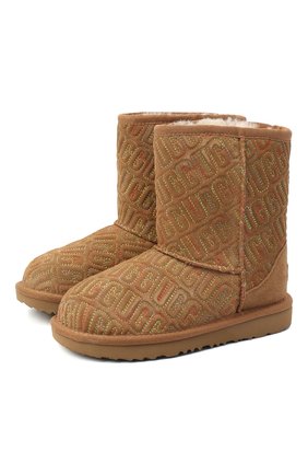 Детские угги classic ii graphic stitch UGG коричневого цвета по цене 12250 руб., арт. 1112383K_CHE | Фото 1 Детские угги classic ii graphic stitch UGG коричневого цвета, арт. 1112383K_CHE | Фото 1 (Материал утеплителя: Шерсть, Натуральный мех; Материал внешний: Замша; Кросс-КТ: полусапоги)
