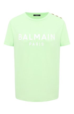 Женская хлопковая футболка BALMAIN светло-зеленого цвета по цене 29950 руб., арт. VF11350/B001 | Фото 1 Женская хлопковая футболка BALMAIN светло-зеленого цвета, арт. VF11350/B001 | Фото 1