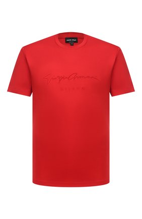 Мужская хлопковая футболка GIORGIO ARMANI красного цвета, арт. 6GSM90/SJRQZ | Фото 1 (Длина (для топов): Стандартные; Рукава: Короткие; Стили: Кэжуэл; Мужское Кросс-КТ: Футболка-одежда; Материал внешний: Хлопок; Принт: Без принта)