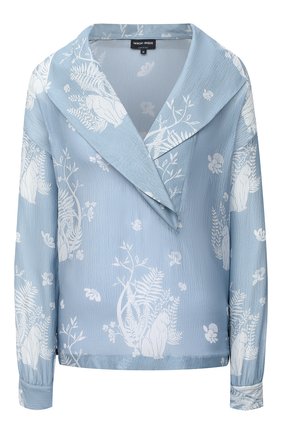 Женская шелковая блузка GIORGIO ARMANI голубого цвета по цене 159500 руб., арт. 1SHCCZ09/TZ793 | Фото 1 Женская шелковая блузка GIORGIO ARMANI голубого цвета, арт. 1SHCCZ09/TZ793 | Фото 1