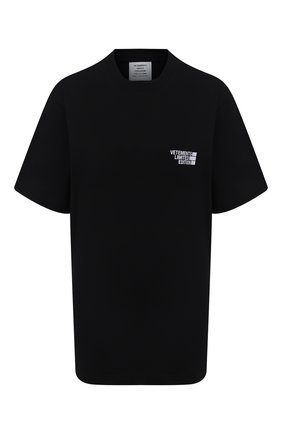 Женская хлопковая футболка VETEMENTS черного цвета по цене 27300 руб., арт. UE51TR720B 1611/W | Фото 1 Женская хлопковая футболка VETEMENTS черного цвета, арт. UE51TR720B 1611/W | Фото 1