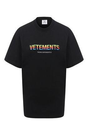 Женская хлопковая футболка VETEMENTS черного цвета по цене 32300 руб., арт. UE51TR620B 1611/W | Фото 1 Женская хлопковая футболка VETEMENTS черного цвета, арт. UE51TR620B 1611/W | Фото 1