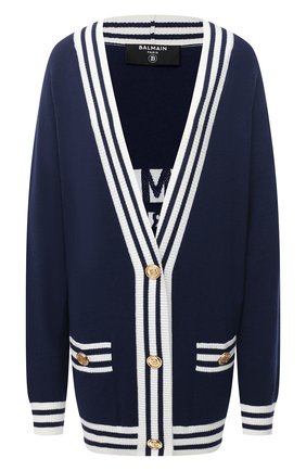 Женский кардиган из шерсти и кашемира BALMAIN темно-синего цвета по цене 116500 руб., арт. VF13405/K225 | Фото 1 Женский кардиган из шерсти и кашемира BALMAIN темно-синего цвета, арт. VF13405/K225 | Фото 1