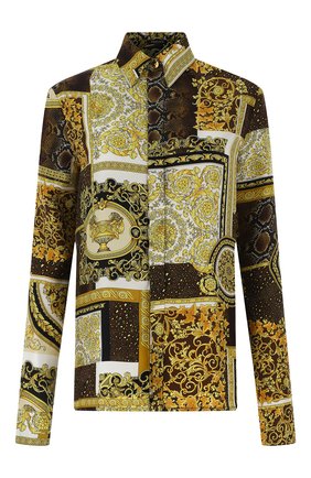 Женская шелковая рубашка VERSACE золотого цвета по цене 99850 руб., арт. A82662/1F00456 | Фото 1 Женская шелковая рубашка VERSACE золотого цвета, арт. A82662/1F00456 | Фото 1