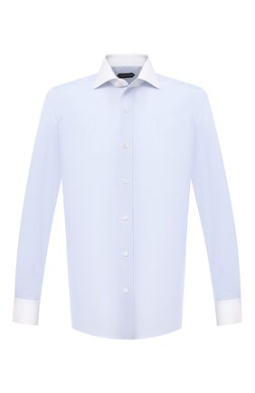 Мужская хлопковая сорочка TOM FORD синего цвета по цене 57250 руб., арт. 9FT022/94SWAX | Фото 1 Мужская хлопковая сорочка TOM FORD синего цвета, арт. 9FT022/94SWAX | Фото 1 (Мужское Кросс-КТ: Сорочка-одежда; Материал внешний: Хлопок; Стили: Классический; Манжеты: На пуговицах; Рубашки М: Slim Fit; Длина (для топов): Стандартные; Принт: Полоска; Рукава: Длинные; Случай: Формальный; Воротник: Акула; Региональные ограничения белый список (Axapta Mercury): RU)